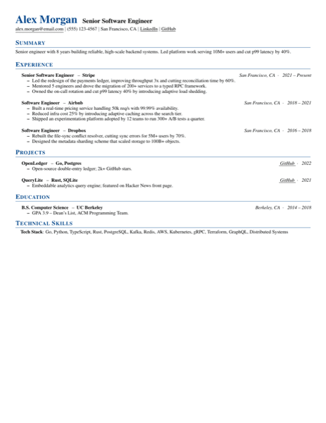 Compact resume template